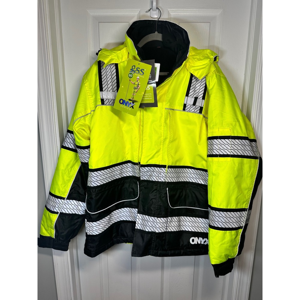 GSS Onyx Series Hi Vis Reflective Safety Rain Jacket Teflon Fabric‎ LG